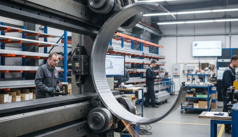 Aluminum bending machine works in industry