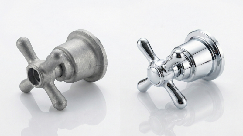 Die-cast parts compared to die-cast parts that have undergone surface treatment.