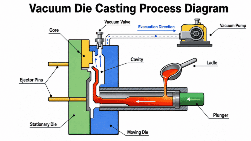 Schematic diagram of the vacuum die-casting process