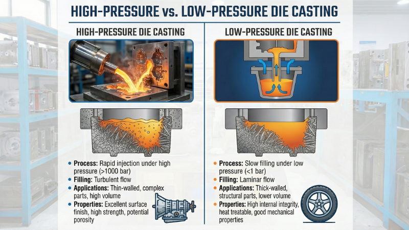 Comparison chart of Hot Chamber vs. Cold Chamber Die Casting