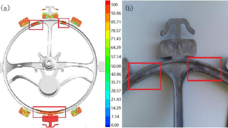 Location of air entrapment defects obtained from simulation and experiment